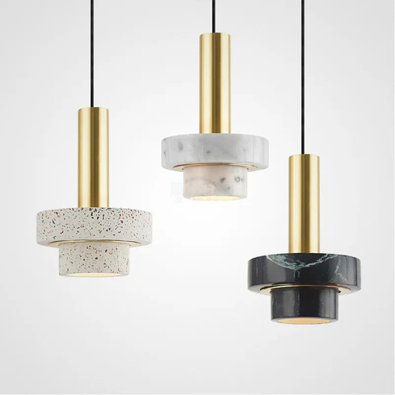 Marble pendant light with hanging cable installation
