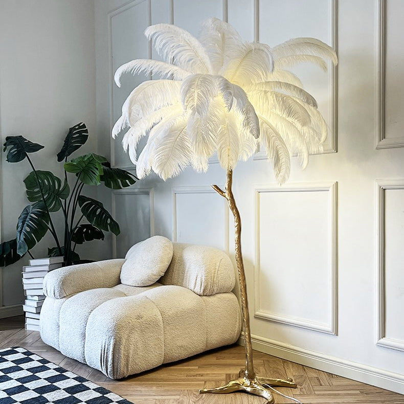 Ostrich feather floor lamp sculptural design