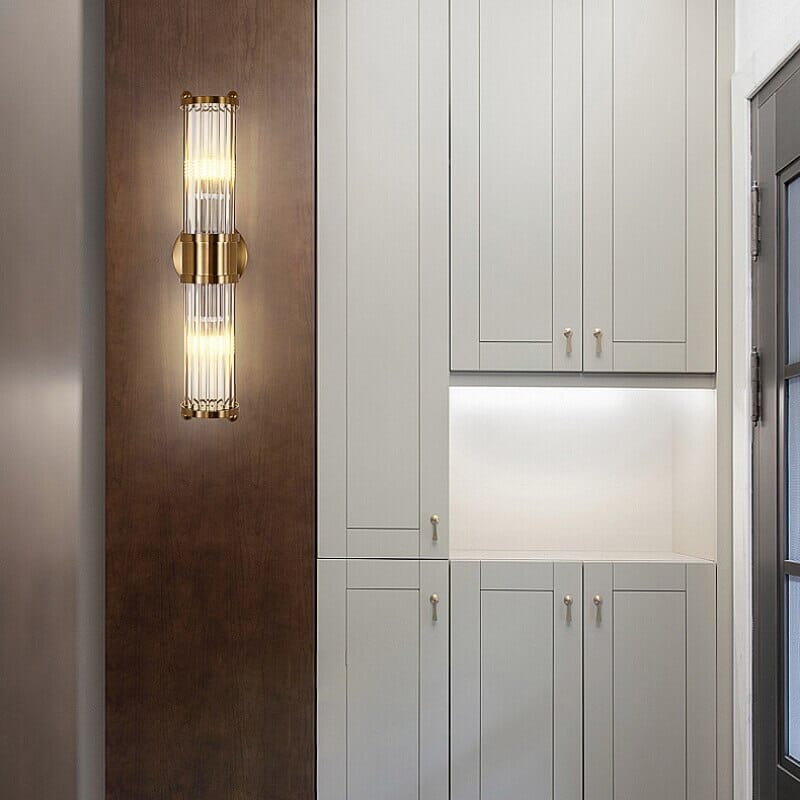 Crystal wall lamp glow in evening living room