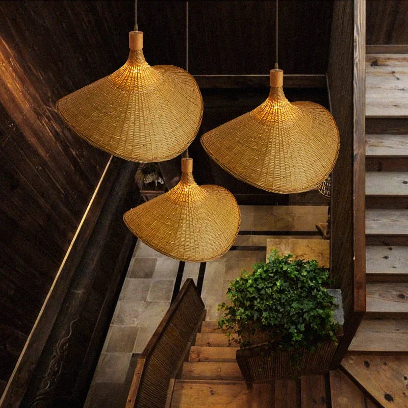 Bamboo knit pendant light Chinese inspired design