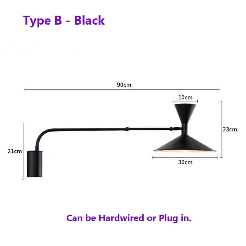 industrial-style swing arm wall lamp - additional angle view