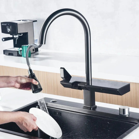 Digital Kitchen Faucet Dual Spout Brass
