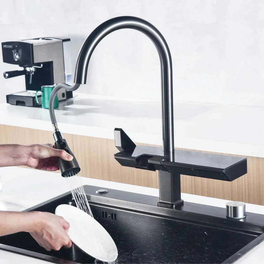 Digital Kitchen Faucet Dual Spout Brass