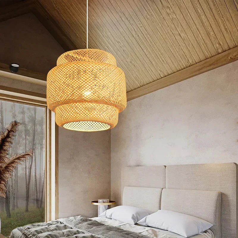 Bamboo knit pendant light Chinese inspired design