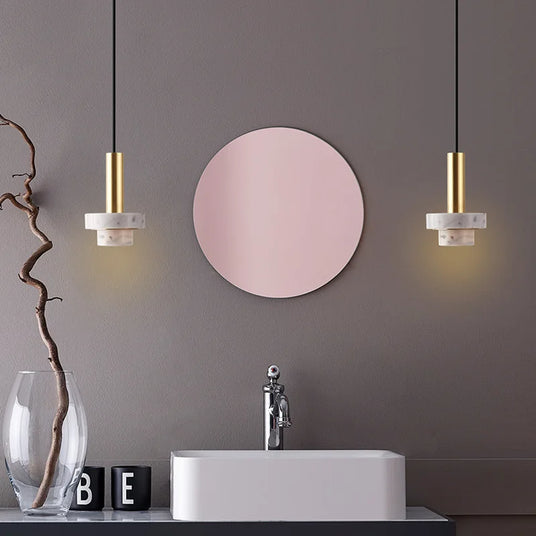 Natural marble and metal pendant light detail