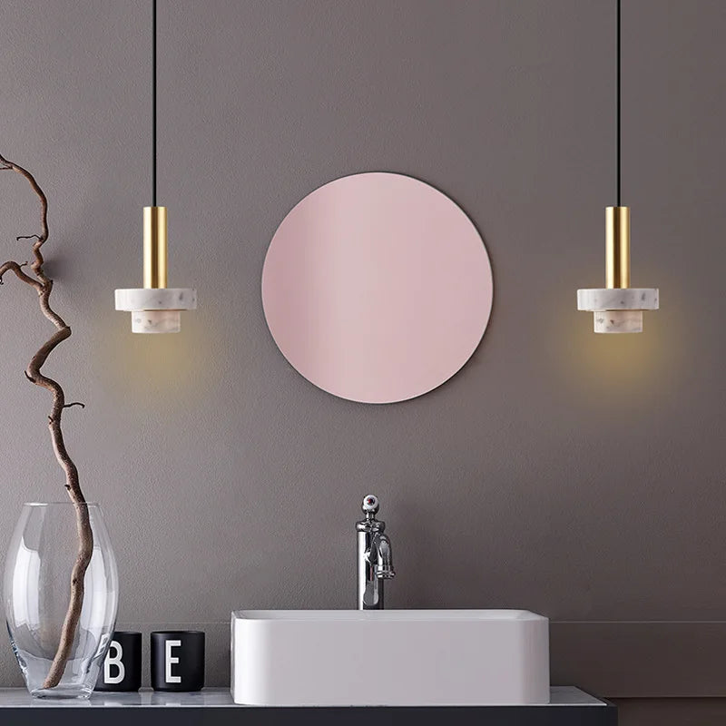 Natural marble and metal pendant light detail