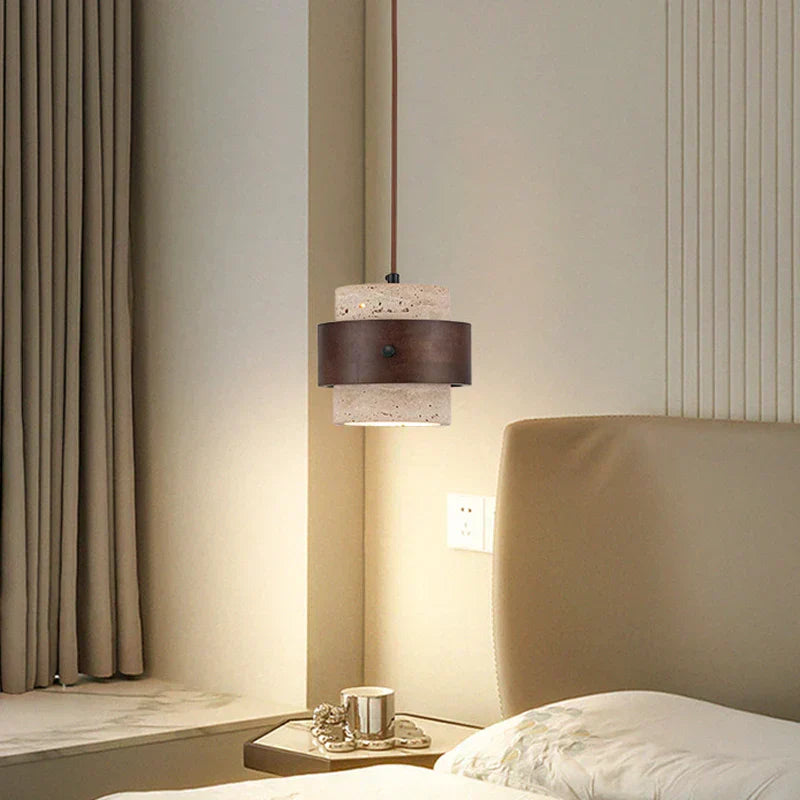 Stone and wood Wood Pendant Light – square design detail view | OroDwell