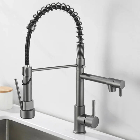 Spring Kitchen Faucet Black and Gold Detail