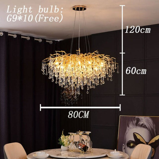 Chandelier - Crystal and Iron Construction with Golden Finish