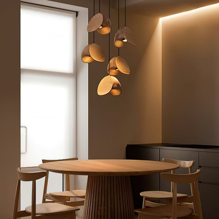 SylvaLeaf Pendant Light Natural Wood Round Leaf Shade - OpalDwell