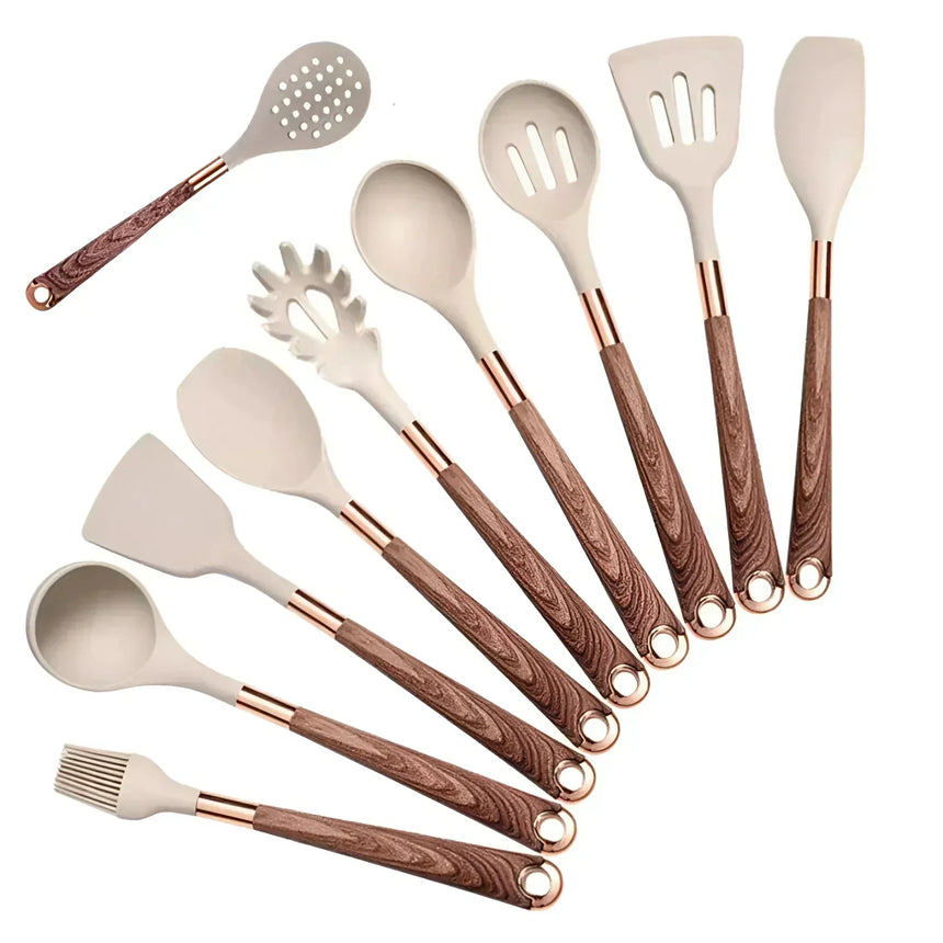 Kitchen Utensil Set With Silicone-Tipped Tools For Cookware Protection - OpalDwell