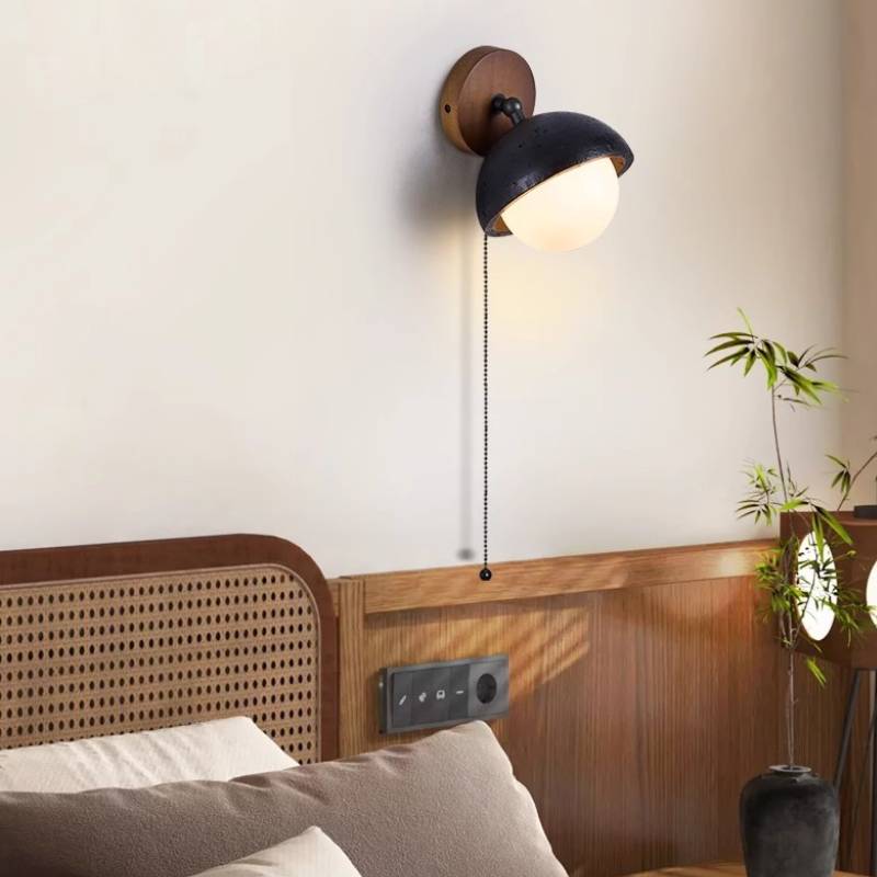Retro Wall Lamp Dark Walnut Finish Detail OpalDwell