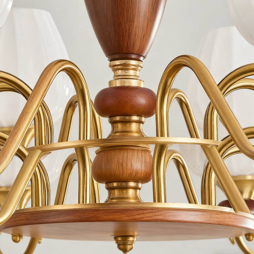 Gold Walnut Chandelier Installed Above Table OpalDwell