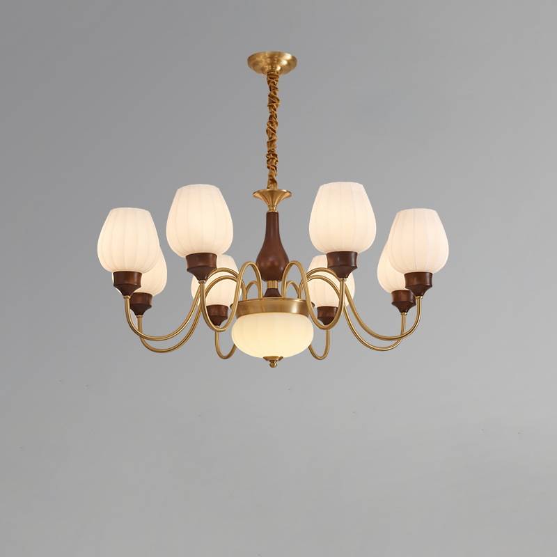 Gold Walnut Chandelier Side Angle View OpalDwell