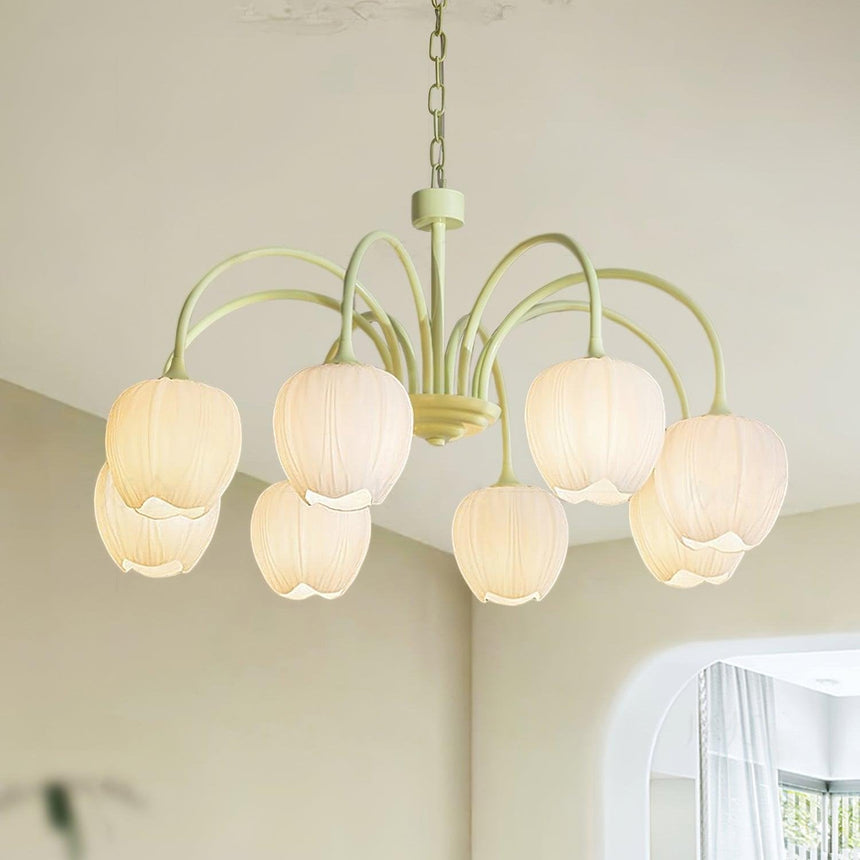 Metal And Glass Chandelier With Floral Design - OroDwell