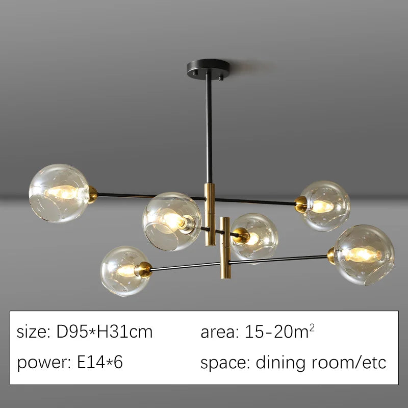 Quayside Chandelier - Amber Glass Ball Shade Option