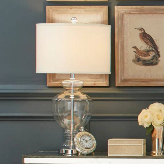 Glass Table Lamp with Fabric Shade for Living Room