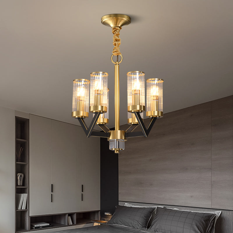 Gold Glass Cylinder Chandelier for Entryway Ceiling