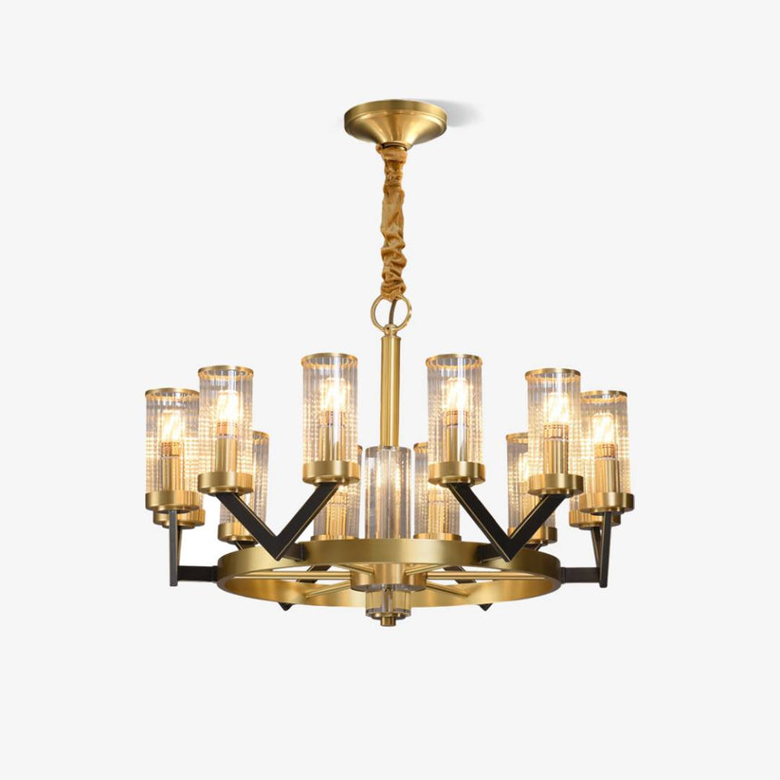 Gold Chandelier Modern Glass Cylinder Design for Living Room