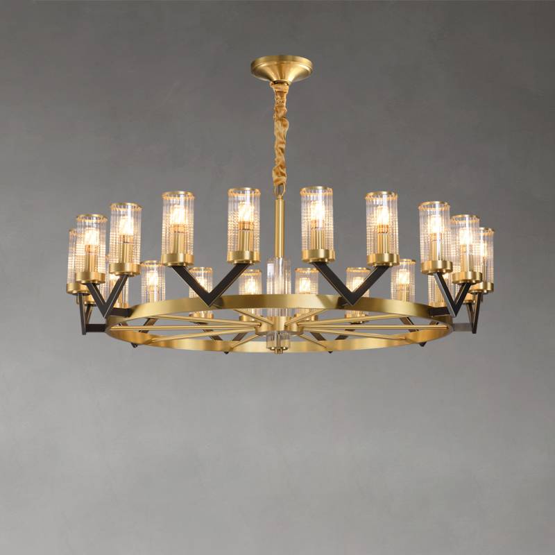 Gold Chandelier Close-Up of Glass Cylinder Shades