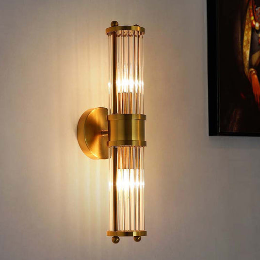 Wall light for bathroom - glass and iron construction
