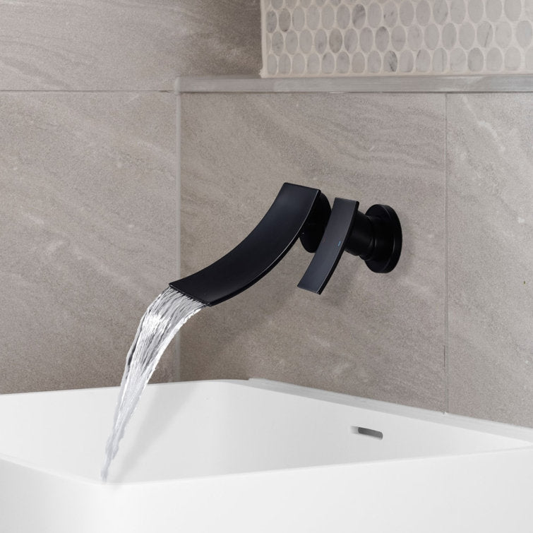 Wall mounted waterfall faucet for small bathroom spaces