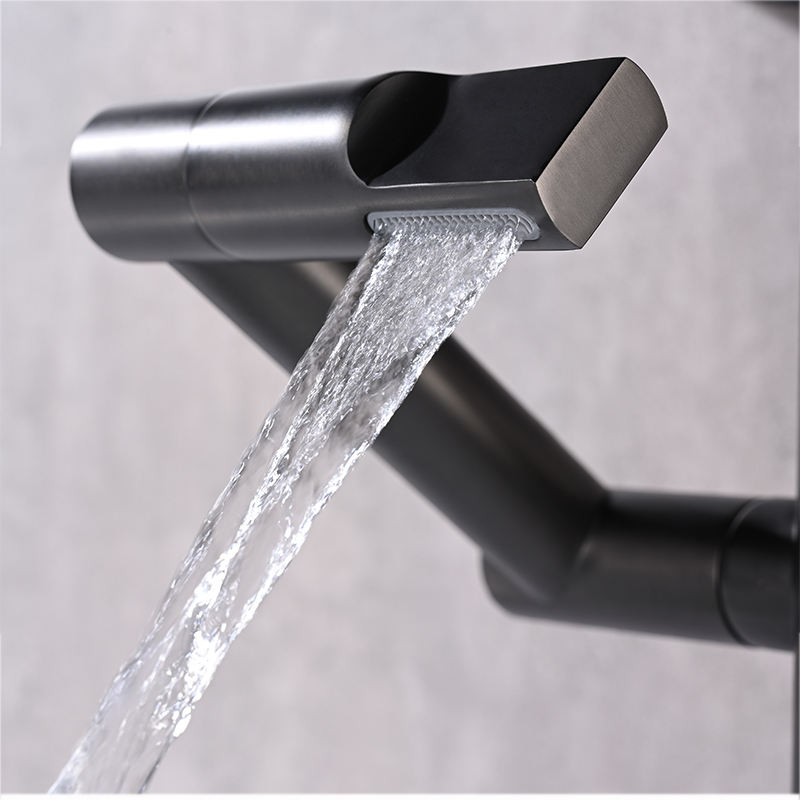 Smart bathroom faucet close-up view - digital temperature readout
