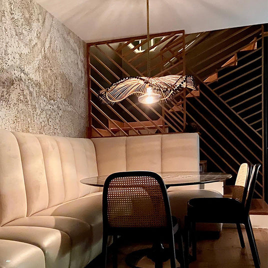 Rattan Pendant Lamp with Curved Silhouette for Living Room