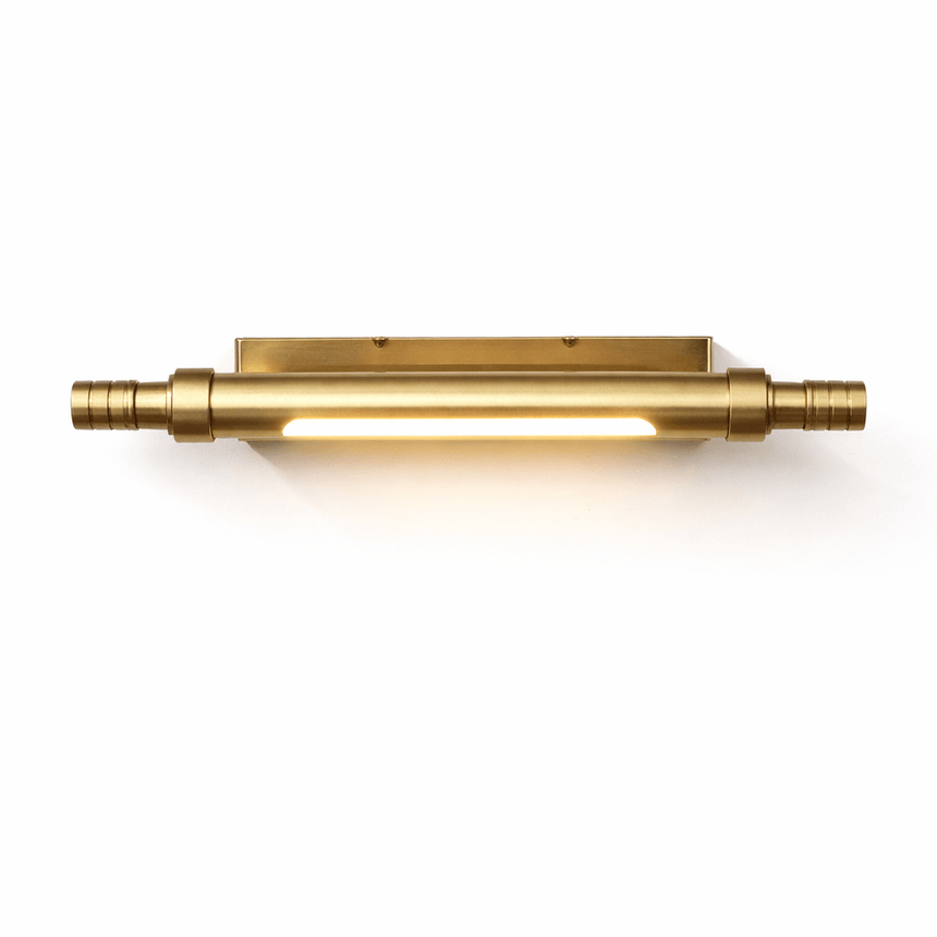 The brass tube seen level, both collars machined with fine ridges