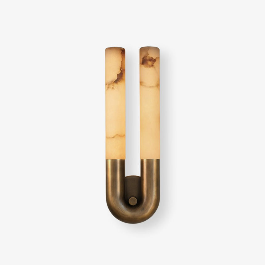 Arch wall sconce with two stone tubes rising from a curved bronze base