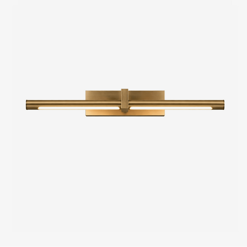 Twin brass bars crossed by a squared center block, seen level