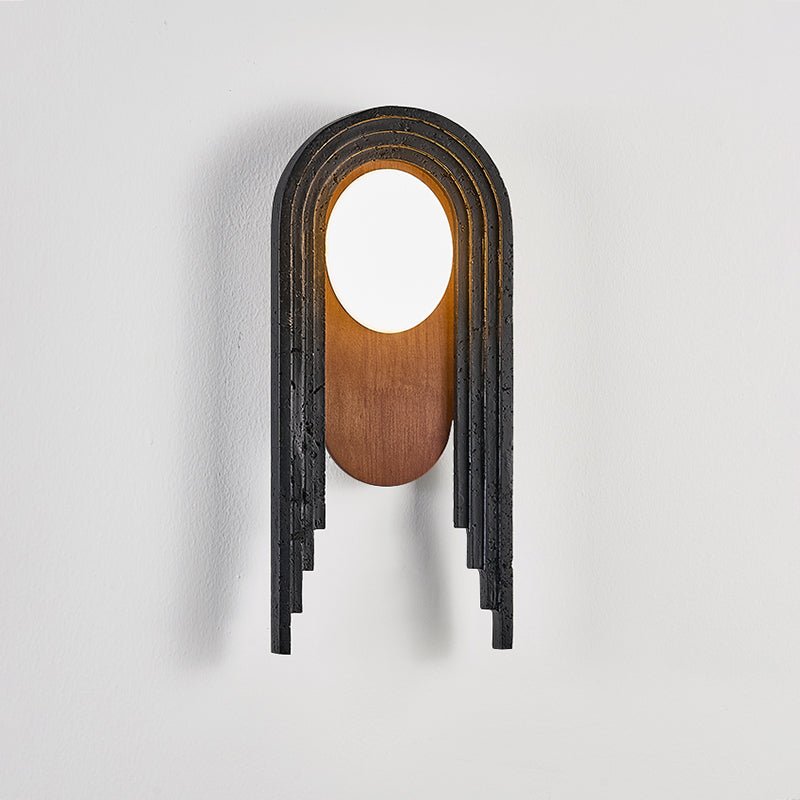 The lamp seen at an angle, the uneven lengths of the black stepped bands