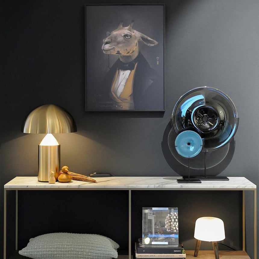 Table lamp bright white finish side angle view