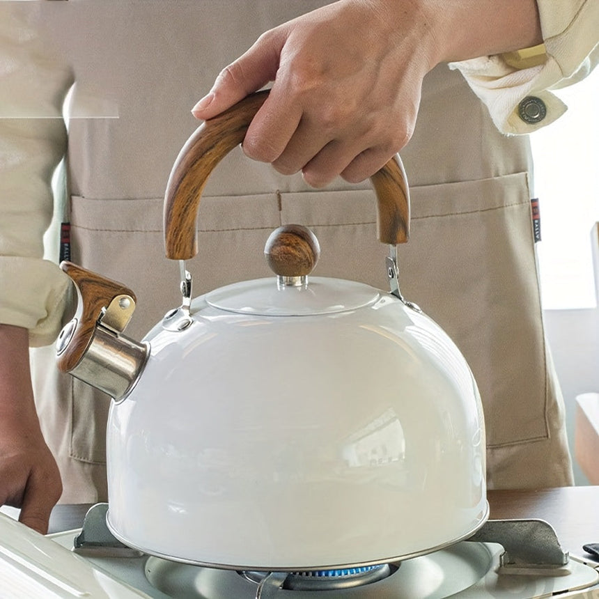Whistling kettle on stovetop for morning brews