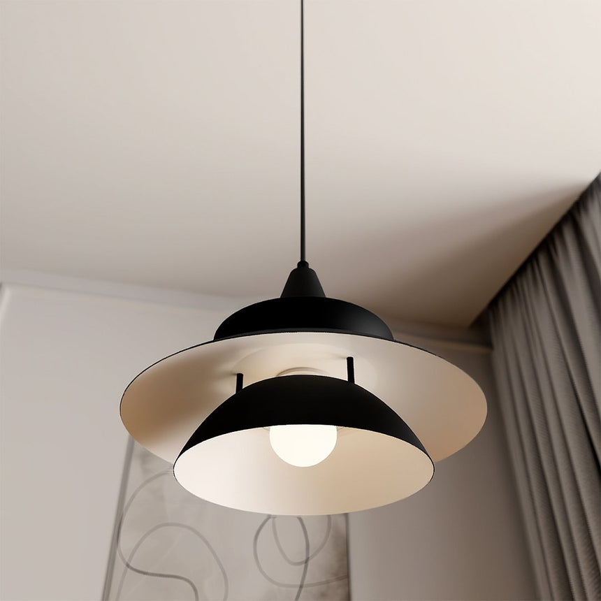 Painted aluminum pendant light with warm glow