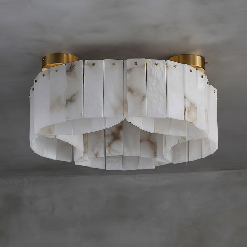 Alabaster panel ceiling light seen from the side showing two rows of stone