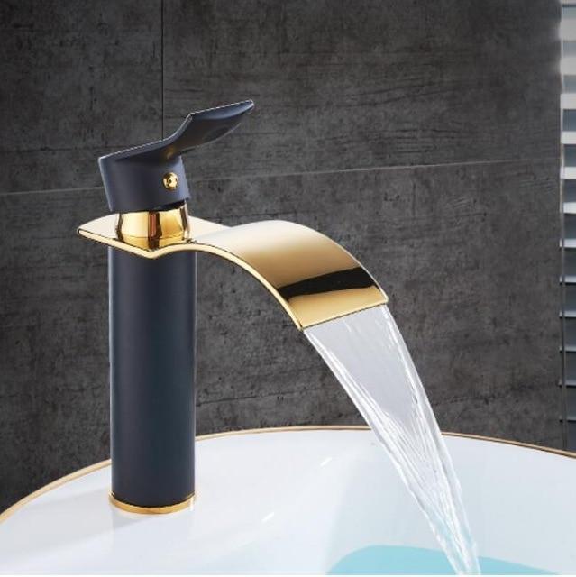 Gold and white waterfall bathroom faucet for modern bathroom decor