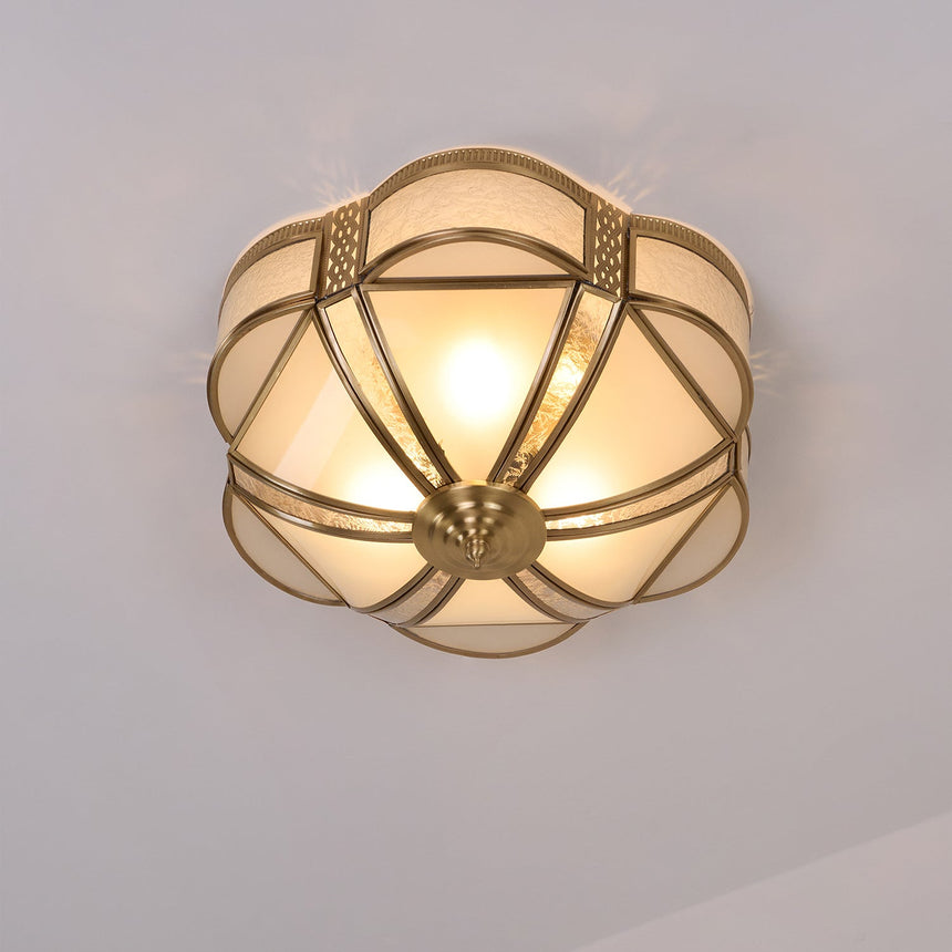 Close view of the brass cage over the underside of the shade