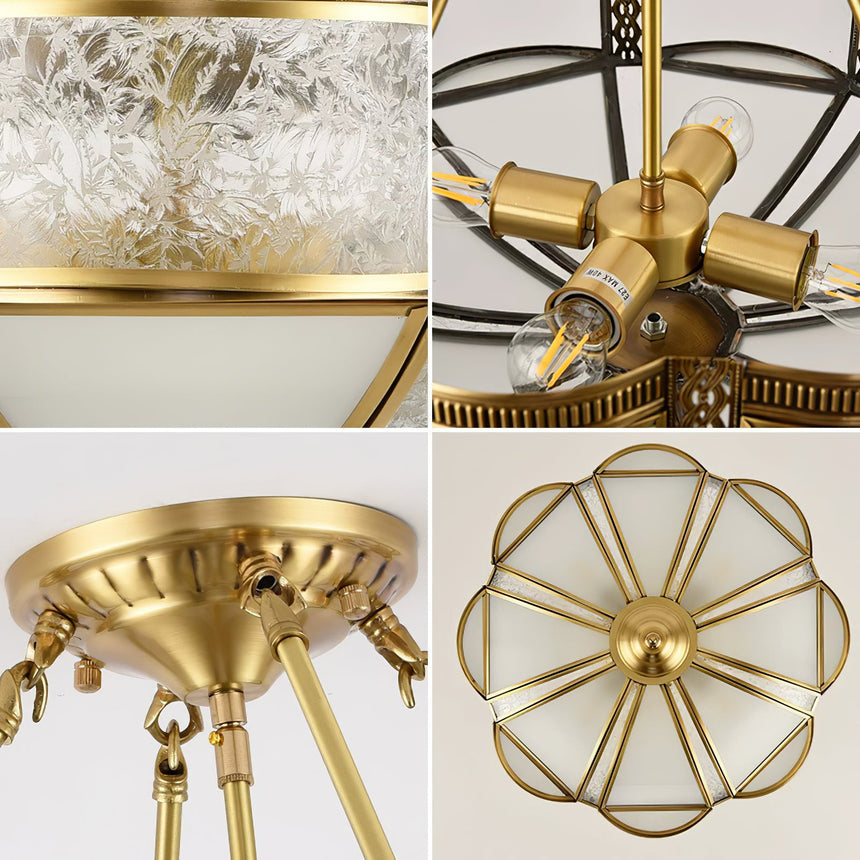 Detail views of the glass panel, the frame and the brass finial