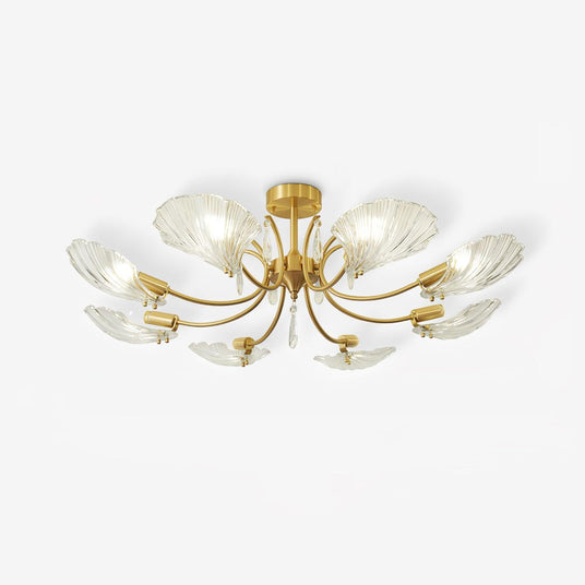 Eight light version of the shell shade ceiling light on a white backdrop