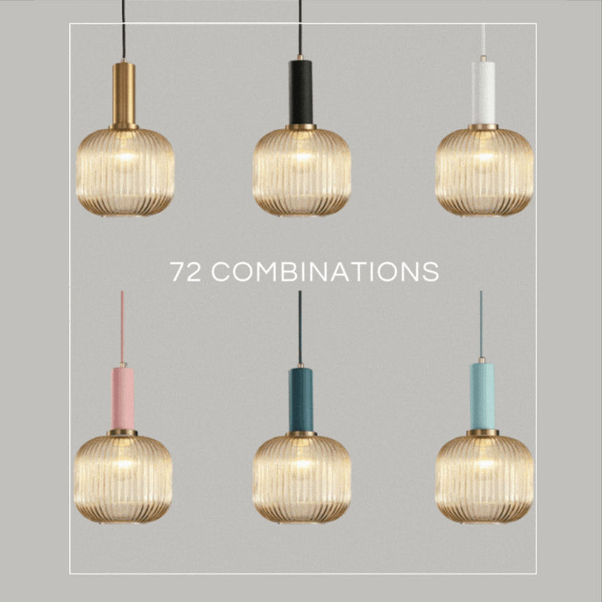 Fluted Glass Pendant Lamp in Retro Green Finish