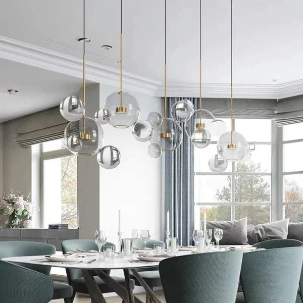 Ceiling fixture glass ball detail