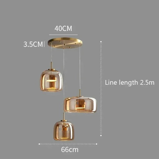 Dimension card for the 65 cm three head canopy in amber
