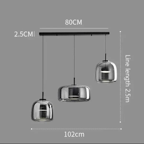 Dimension card for the 100 cm three head bar in smoke gray