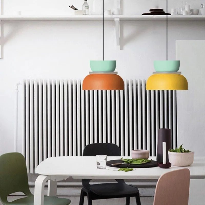 Metal pendant lamp finish close-up detail