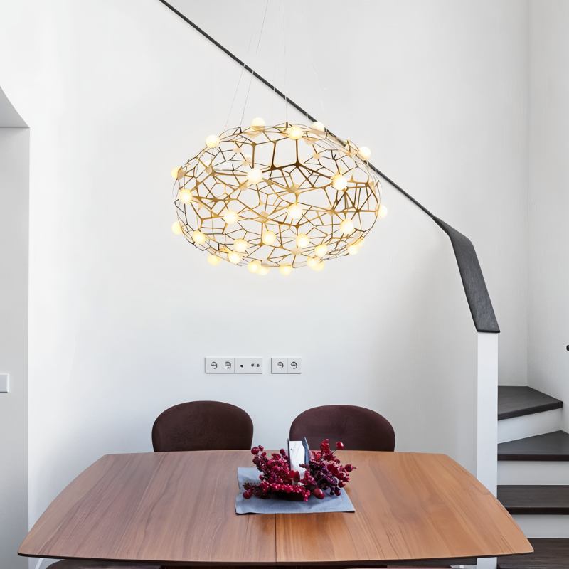 Modern chandelier in stainless steel and acrylic