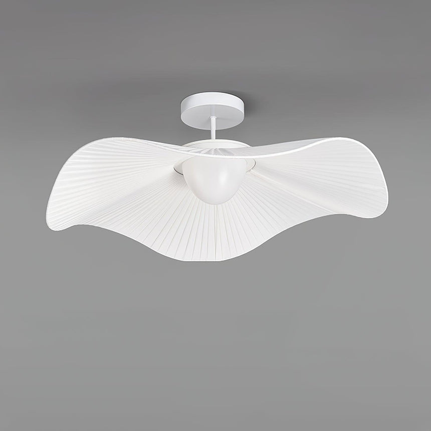 Fabric wing ceiling light seen from the side, unlit, showing the curve of the wings