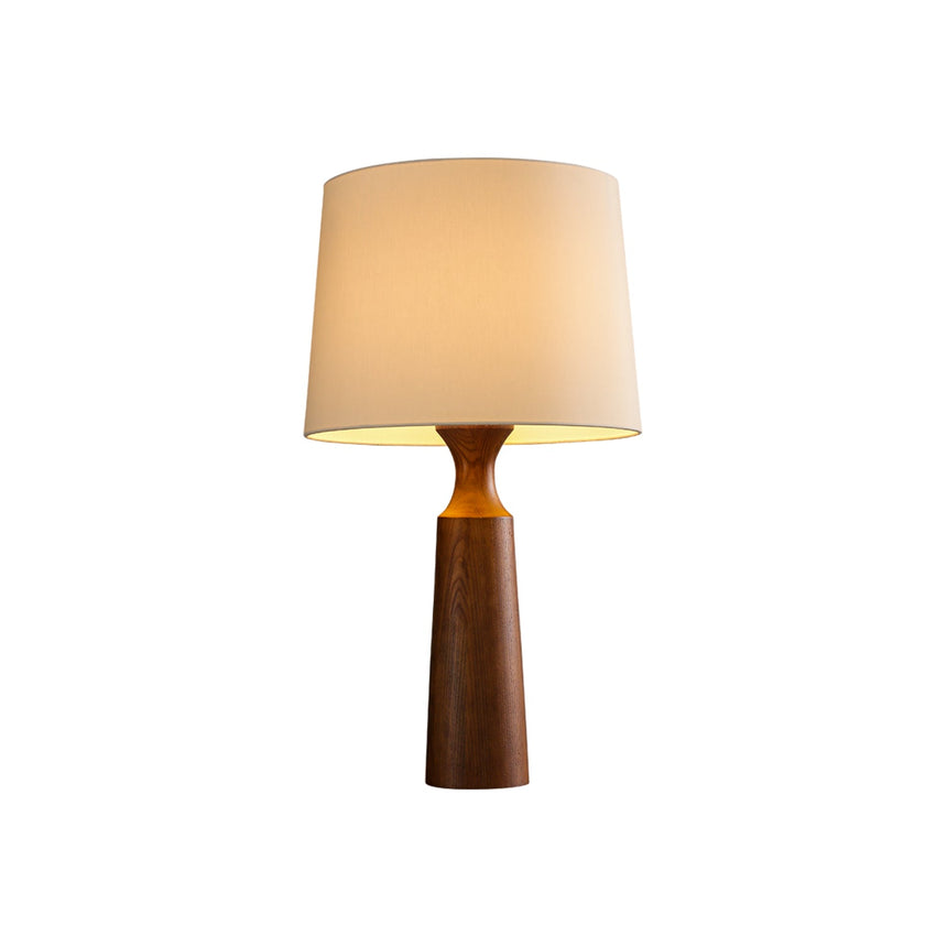 Console table lamp in walnut seen from the front on a pale ground
