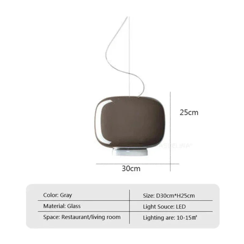 Gray glass shade shown with its 30 by 25 cm dimensions