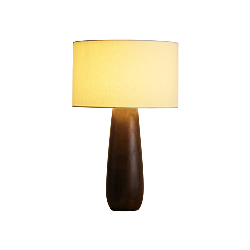 The walnut version of the cream table lamp seen from the front